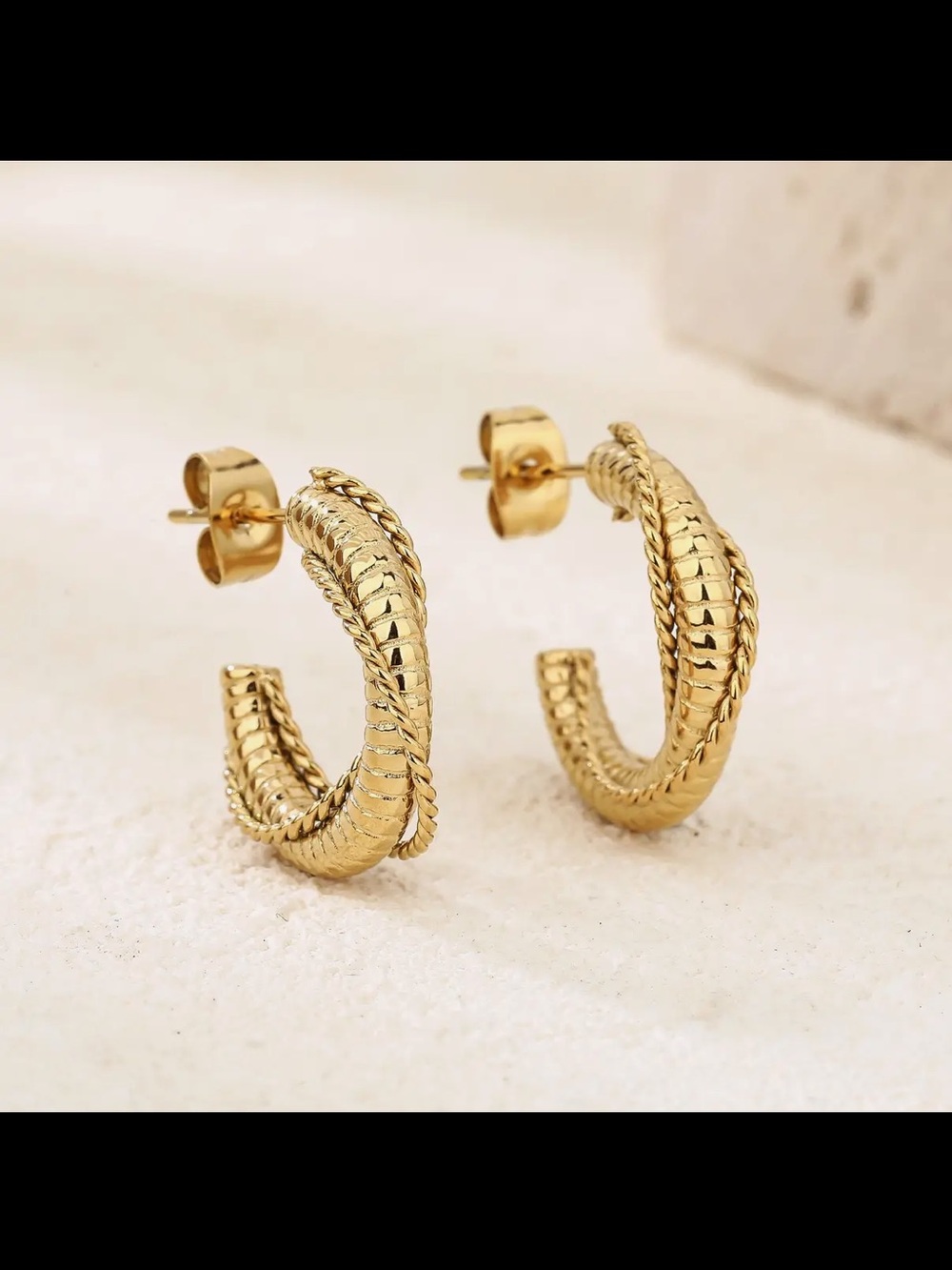 Gold Twisted Hoop Earrings - Women Jewelry